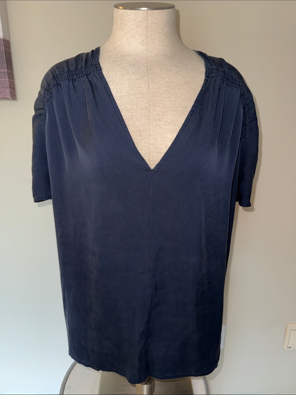 Vince Deep Navy V-Neck Short Sleeve Blouse